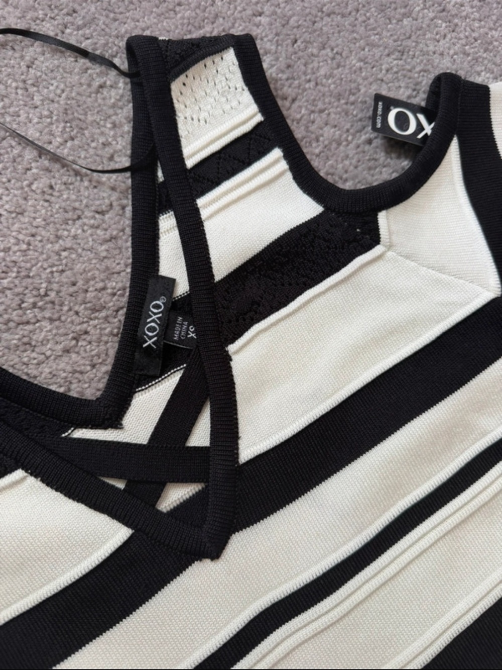 XOXO Black and White Striped Cold-Shoulder Midi Dress - Picture 4 of 9